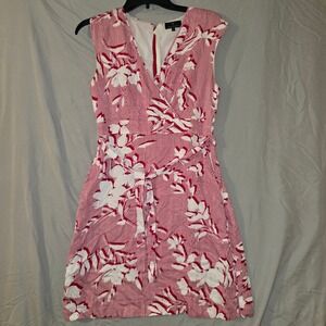 Trent Nathan Dress Size 8 Womens Red White Striped Floral Sleeveless V-Neck Belt